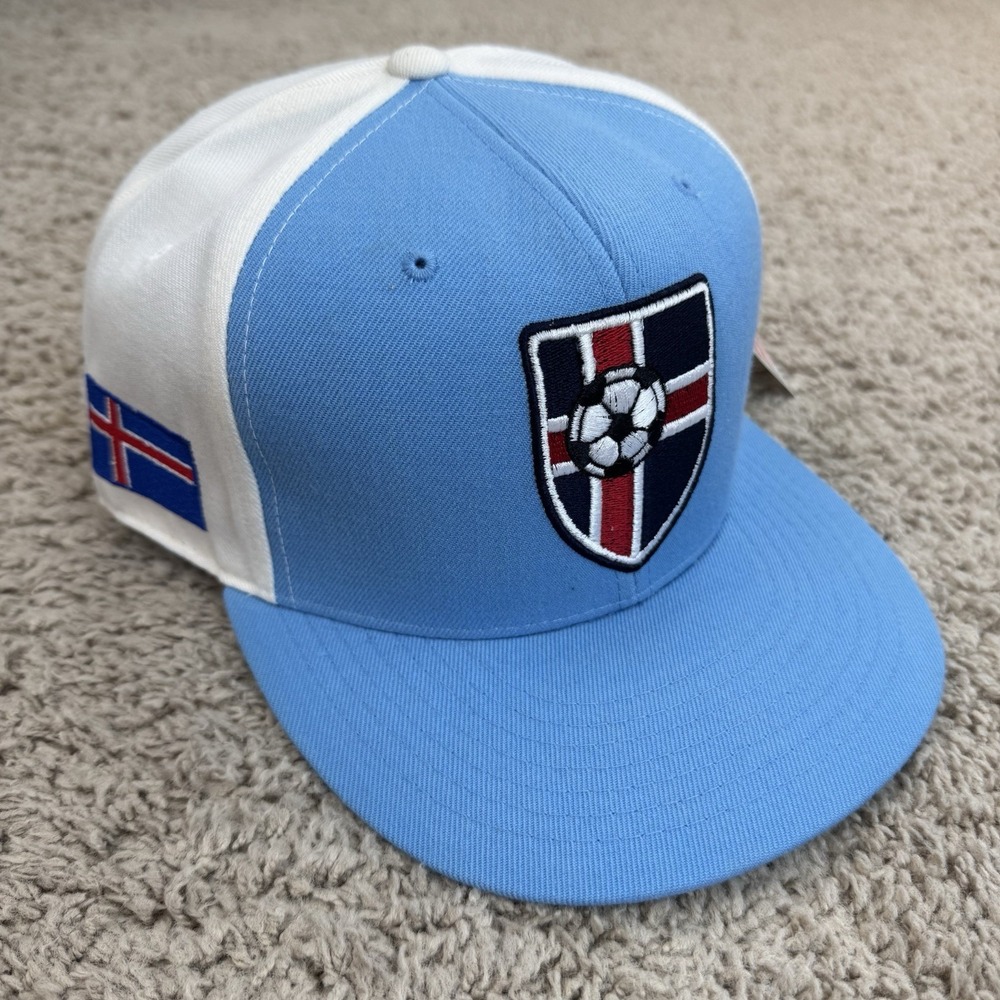Iceland National‎ Soccer Hat Fitted 7 3/4 Blue White Team Shield Side Patch Cap